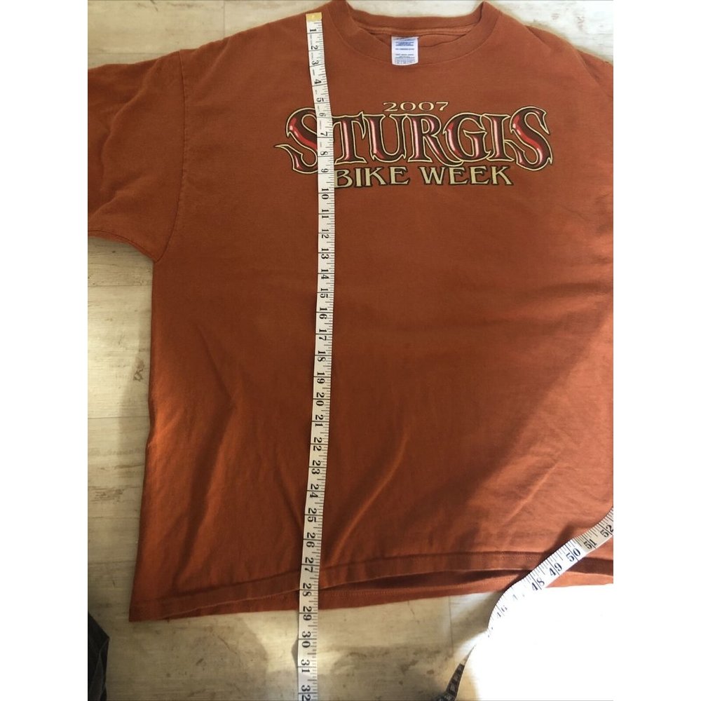 T Shirt Men XL Sturgis Black Hills Biker Rally 2007 Orange Cattle Skull & Eagle - Picture 11 of 12